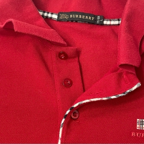 Red Long Sleeve Polo Shirt + Red & Plaid Detail | Big Boys Size L - Picture 4 of 4